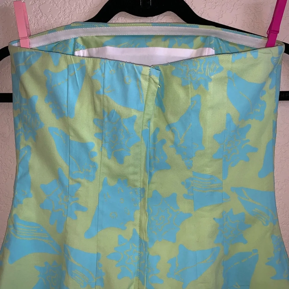 Lilly Pulitzer Yellow and Blue Strapless Shell-Print Dress - Picture 8 of 8